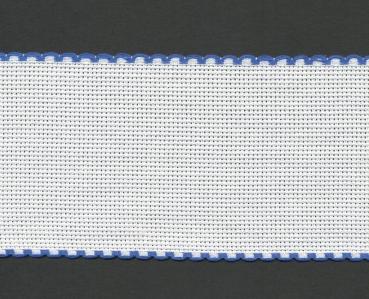 Zweigart Aida Stickband 14ct weiss mit gewellten Rand mittelblau 5 cm