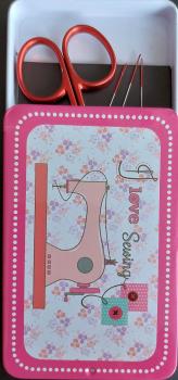 Magnetische Nadelbox rosa Nähmaschine I Love Sewing