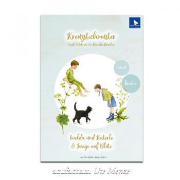 Acufactum - Einzelstickvorlage " Imelda und Katerle / Junge auf Blüte "