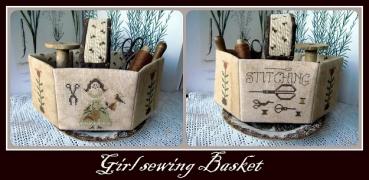 NikyCreations Stickvorlage Girl Sewing Basket