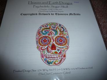 Heaven And Earth Designs Stickvorlage " Psychedelic Sugar Skull " von Thaneeya AcArdle