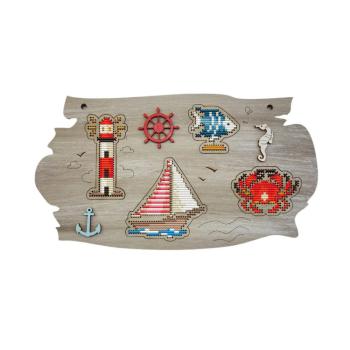 Wizardi Stickpackung Marine Panel Stickerei aus Holz